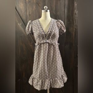 As You Wish Elegant Patterned Dress with Ruffle Hem